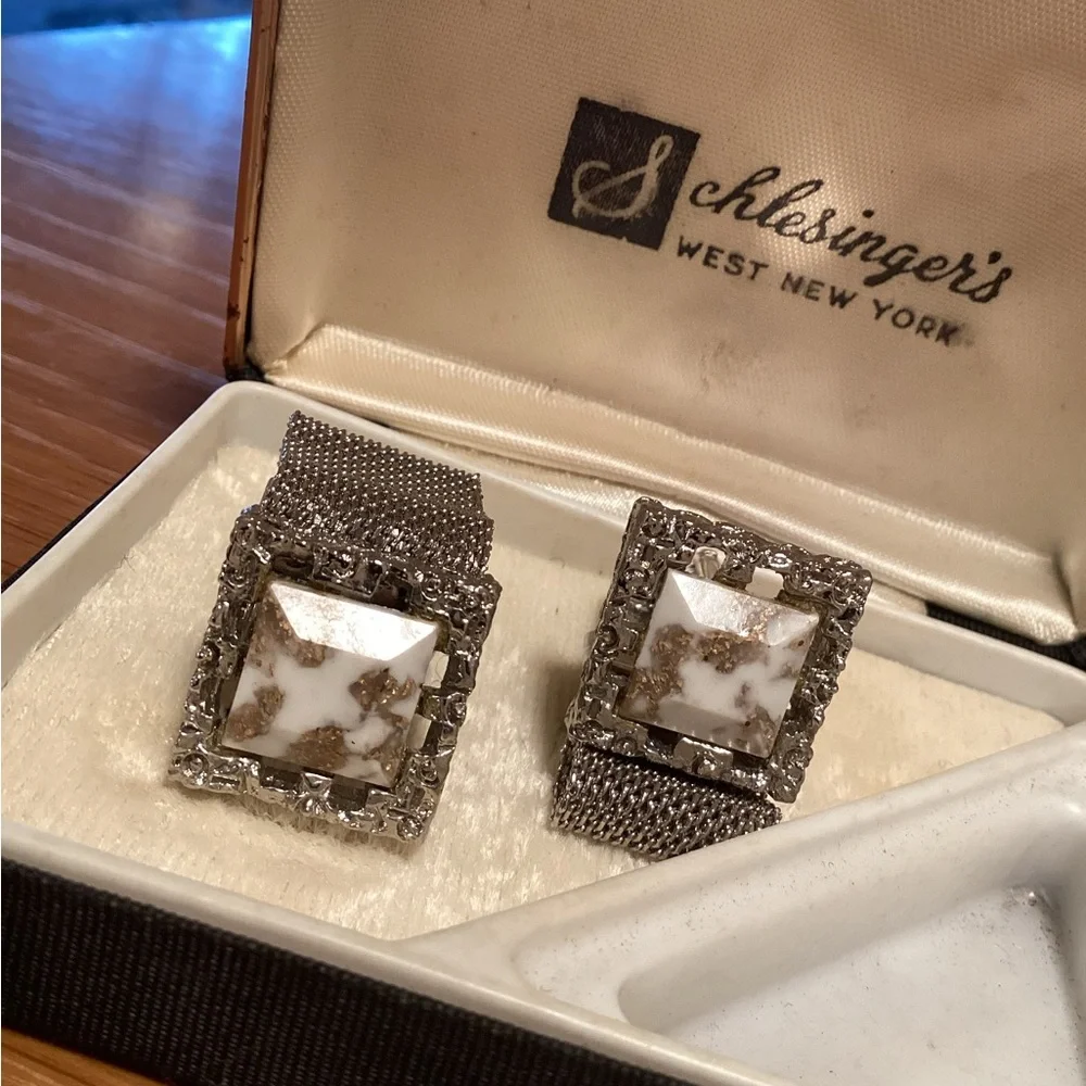 VTG men’s square mesh, Marble Center Stone Cuff Links unique